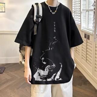 時尚 潮流 港風 復古 高街 個性 短袖t恤男 夏季 青少年 體恤 潮牌 五分袖 短袖男 男t（XB1545）