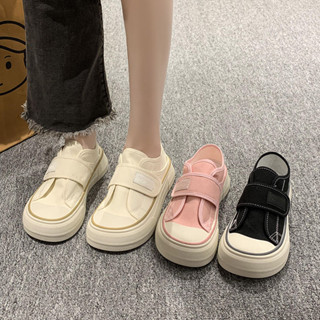新款優惠 闆鞋女 帆布鞋女生超火百搭魔術貼芒果頭帆布鞋2024年春季新款懶人兩穿軟底小白鞋