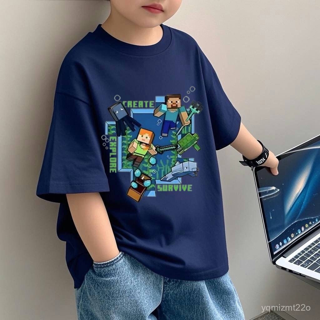 台灣出貨 我的世界上衣 麥塊兒童T恤 男童短袖 兒童上衣 我的世界印花 方塊世界元素 苦力怕 小孩衣服 夏季童裝 LEX
