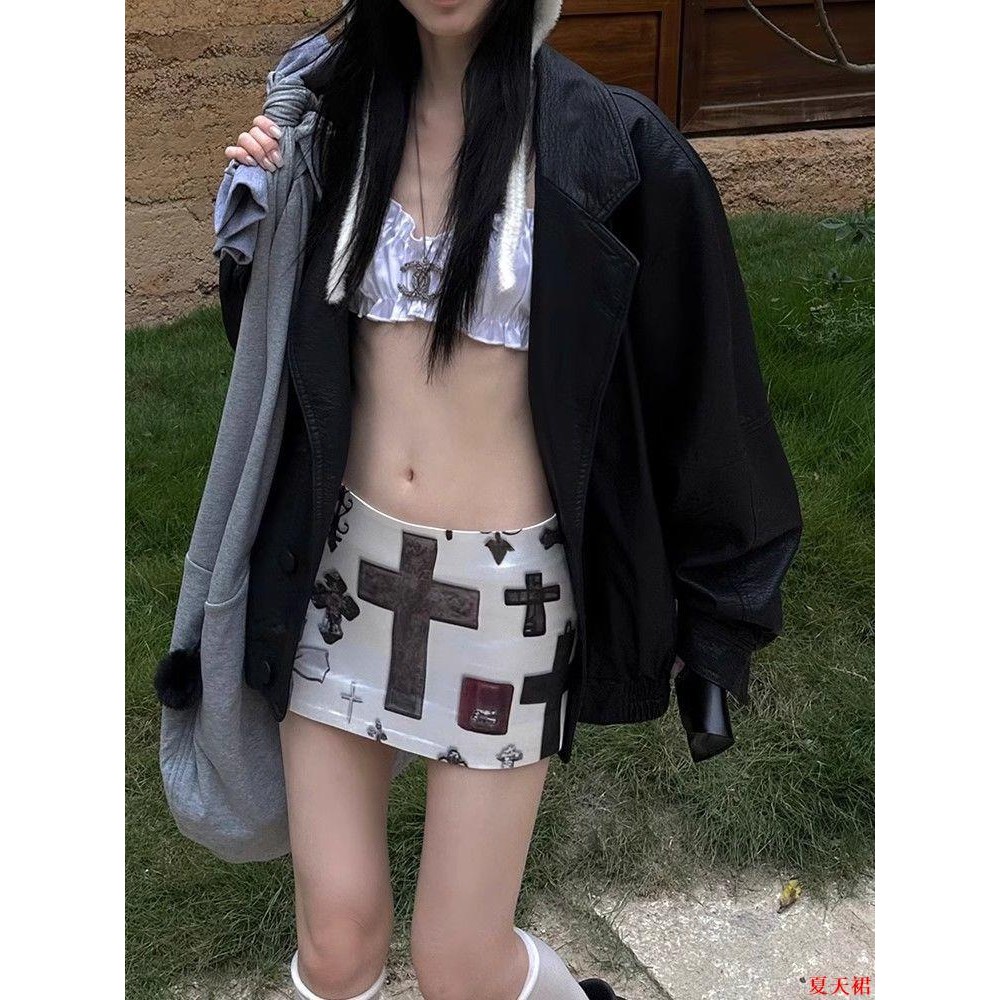 夏天裙子Common美式0120短裙新款小眾印花修身顯瘦辣妹半身裙