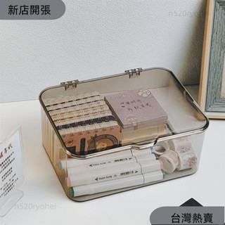 新店開張❤桌面收納盒 亞克力 透明雜物置物架筐 辦公室書桌帶蓋 防塵 文具整理盒107