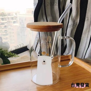 💥【臺灣出貨】600ml大容量馬克杯 ins透明玻璃杯 可愛帶把手馬克杯附蓋 喝水泡茶杯 卡通 耐熱 隔熱水杯 咖啡杯
