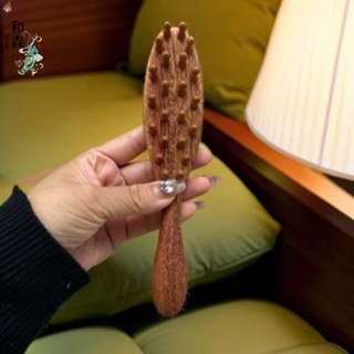 梳子 按摩梳 經絡梳 檀木木質頭部按摩梳經絡按摩梳子實木頭療梳頸部颳痧梳大齒長髮梳 YUDI