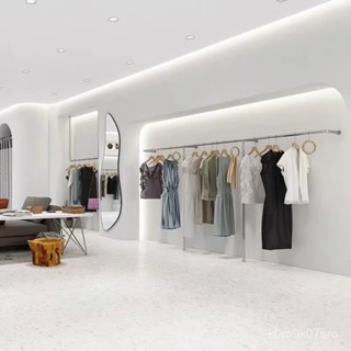 免運 免稅 破損補發 服裝店展示架女裝陳列架不銹鋼墻上掛衣服架童裝網紅落地上墻側掛衣服收納架 佔地小 收納強