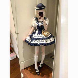 蘿莉塔 洛麗塔洋裝 lolita lolita洋裝 青春元氣可愛蓬蓬連衣裙海軍風洛麗塔短裙夏顯瘦甜美lo裙學院洋裝 EQ