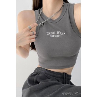 🔥新店特惠🔥 歐美辣妹風字母刺繡無袖背心T恤女 夏季新款修身短款露臍打底上衣 吊帶背心 吊帶 背心女 無袖背心