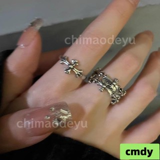 臺灣出貨 免運 臺灣出貨🔥💛小眾ins戒指 暗黑風朋克十字架開口戒指女復古做舊y2k對戒輕奢小眾高階感尾戒