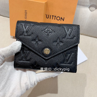二手 LV路易威登 VICTORINE 黑色 壓紋 皮夾 錢包 三折短夾 M64060 實拍