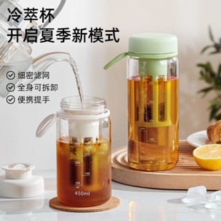 📣 哆哆購 - 新款手衝冰咖啡冷萃杯茶漏塑膠水杯果汁隨行杯便攜簡約茶水分離杯