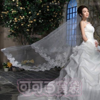 【精選】新娘頭紗 白色蕾絲花邊頭紗1.5米 婚紗禮服