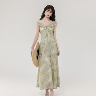 【臺灣出貨】 洋裝 禮服 連身裙 實拍2025夏季新款法式溫柔小女人氣質優雅荷葉邊小飛袖長款連衣裙 HBTZ