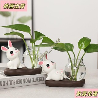 【臺灣發貨】卡通兔子花盆微景觀植物綠蘿水培花瓶家居盆栽擺件辦公室桌面裝飾