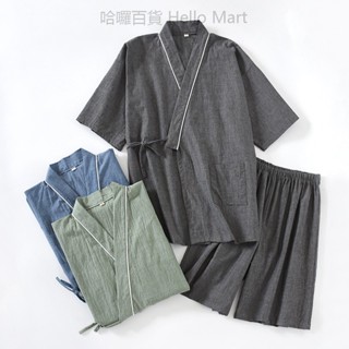 【舒適質感】日式款男士和服 大尺碼100公斤 家居汗蒸服套裝 純棉短袖短褲睡衣