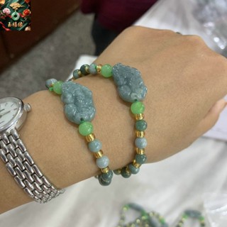 冰種藍水貔貅手鏈招財天然翡翠玉石皮休皮丘可調節手串女款