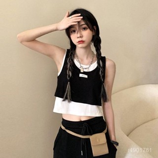 ❤限時特賣❤層次感穿搭 假兩件小背心 吊帶上衣 無袖短版上衣 假兩件吊帶背心女夏季胖MM短款顯瘦內搭上衣ins潮 BNL