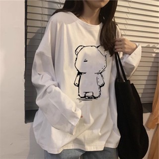 [君瑤夫人]100%純棉 長袖女 上衣 T恤 卡通上衣 韓版上衣 寬鬆上衣 圓領上衣 洋氣上衣 T恤【F】