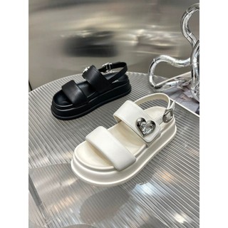 💕洋洋洋鞋店💕 厚底涼鞋女生 厚底涼拖鞋休閒增高涼鞋女夏季新款真皮露趾鬆糕輕便厚底一字扣帶女鞋厚底涼鞋黑色涼鞋一字扣帶