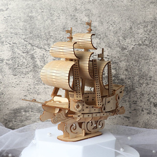 木質拼圖 立體 手工diy製作3d立體拼圖木質帆船模型高難度兒童益智玩具積木禮物