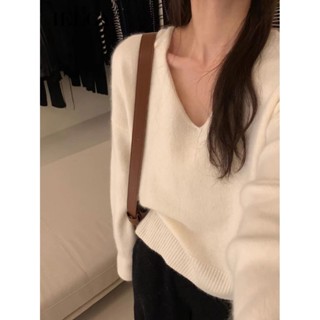IELGY V領毛衣女高檔慵懶風寬鬆針織毛衣