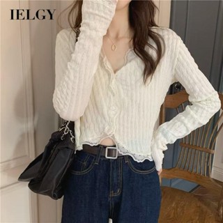 IELGY 時尚休閒女裝甜美長袖蕾絲上衣