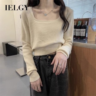 IELGY 方領短款針織上衣女裝chic甜辣毛衣