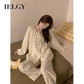 IELGY 甜美碎花圓領長袖睡衣女可外穿