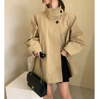 喜客來✨外套小眾設計感斗篷中長款純棉風衣外套女