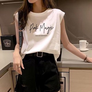 大促銷六🎉 女上衣 T恤 無袖 寬鬆 夏季新款小眾背心上衣外穿小清新吊帶女無袖t恤休閑百搭運動打底