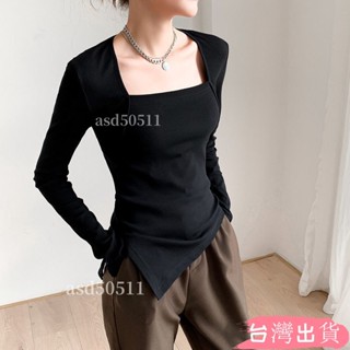 限時特價💥M5XL大碼女裝胖mm秋季新款韓係ins方內搭打底衫百搭設計感上衣長袖T恤長袖上衣氣質上衣asd50511