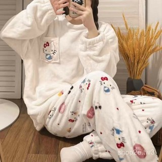 🔥48H出貨 睡衣女 士法蘭絨套裝 珊瑚絨家居服 女生睡衣 可愛睡衣 秋冬睡衣 居家服 睡衣套裝 長袖睡衣 寬鬆睡衣