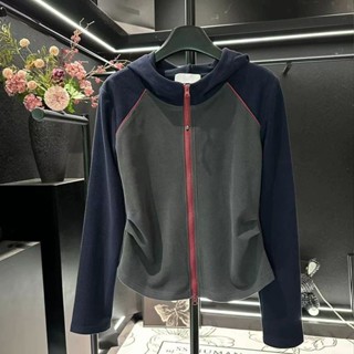 SF 外套 女生外套 薄外套 開衫外套 高階時尚撞色設計感插肩袖連帽衛衣外套女新款小個子開衫上衣