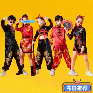 威旺優品PD✔-兒童爵士舞國潮嘻哈服男女街舞套裝經典風復古旗袍T臺走秀演出服