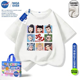臺灣出貨 哪吒衣服 兒童t恤 NASA聯名國風哪吒全家福童裝短袖男女夏季兒童中大童卡通可愛上衣 兒童上衣 短袖上衣 OE