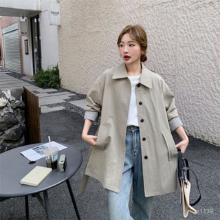 詩遊時尚女裝店⭐ 條紋 拚接 翻領 工裝 風衣 外套 女 2025 春秋 新款 韓版 寬鬆 顯瘦 小個子 夾剋