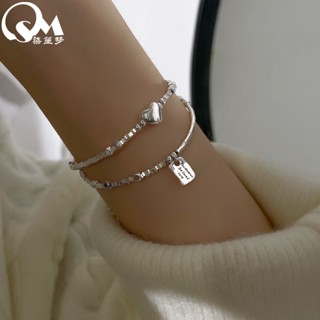 S925純銀碎銀幾兩方牌手鏈女小眾設計精緻愛心閨蜜手串輕奢手飾品 HWG0