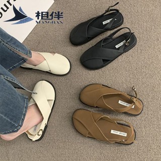 【臺灣發貨】複古平底涼鞋女外穿夏季新款法式高階感羅馬鞋包頭涼拖鞋 涼鞋 沙灘鞋 夏天涼拖鞋包頭半拖鞋