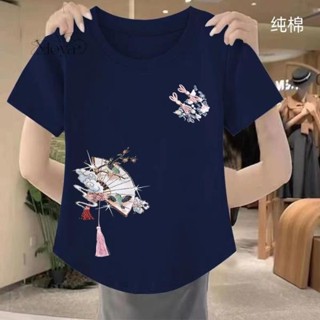 滿200出貨·純棉高階中式國風太太短袖t恤女2025洋氣外穿夏季新款中年遮潮 新中式 國風 國潮 T恤 短袖上衣 修身