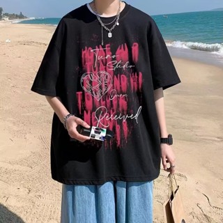 韓版夏季衣服 印花t 潮流 美式 短袖T恤 男生 寬鬆 嘻哈 大尺碼 情侶 五分袖 短T 上衣（HLT431）【壹號站】