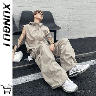 爆款熱賣❤洵歸/新款夏季工裝機能風連帽背心套裝男潮牌潮流ins防曬衝鋒上衣 Z4F2