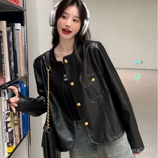 優選好物🎁 翻領拉鍊皮衣外套 皮衣女 皮外套 外套女 皮衣外套 小香風皮衣外套女春秋2025新款pu皮夾剋小個子高階感