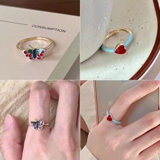 新品下殺💕戒指 【合金材質堅固耐用】琺瑯滴釉蝴蝶戒指女ins小眾設計高階感食指戒個性復古可調節指環