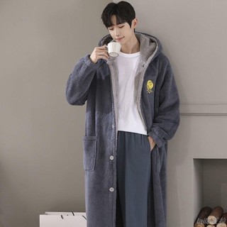 萊拉丨新品熱賣 時尚居家珊瑚絨睡衣 高品質 連帽浴袍男秋冬刷毛加厚保暖珊瑚絨睡衣加厚法蘭絨加長款男士睡袍
