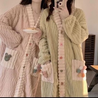 萊拉丨法蘭絨彩虹睡袍 珊瑚絨 刷毛加厚睡裙 秋冬季長款 家居服 法蘭絨外套 女生睡袍