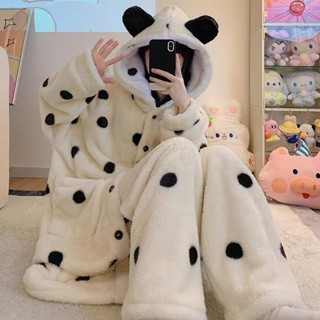 萊拉丨秋冬珊瑚絨睡衣女新款長款睡袍加絨加厚法蘭絨家居服套裝跨境批髮 9IOJ