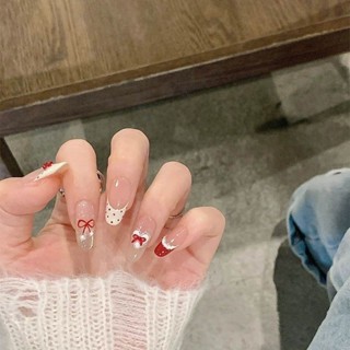 臺灣出貨🔥 氣質波點蝴蝶結手工美甲穿戴甲高級ins甜美辣妹網紅可愛顯白學生 指甲 指甲貼 指甲貼片 穿帶甲片 美甲