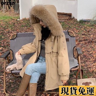 🌸臺灣限時低價🌸 大毛領連帽抽繩抽繩中長款派克服羽絨棉服女冬季韓版顯瘦棉襖外套