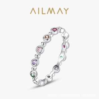 AILMAY✨正品授權✨香港直發S925純銀彩虹色鋯石小眾設計戒指女歐美ins精緻閃鑽百搭食指指環 女生戒指 韓版戒指