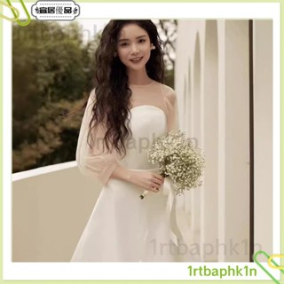 春裝 裙子 外套 睡衣 法式輕婚紗領證登記小白裙小個子簡約緞面氣 森系超仙訂婚禮服L