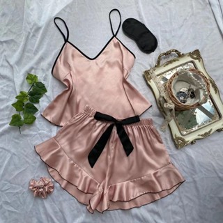 Xuan♥時尚性感吊帶小背心短褲兩件套女士休閒睡衣女荷葉邊家居服套裝