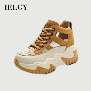 IELGY 夏季新款繫帶厚底增高老爹鞋百搭時尚撞色鏤空透氣運動鞋